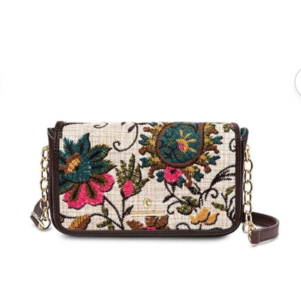 Spartina 449 Eliza Floral Embroidered Crossbody Bag Purse Handbag